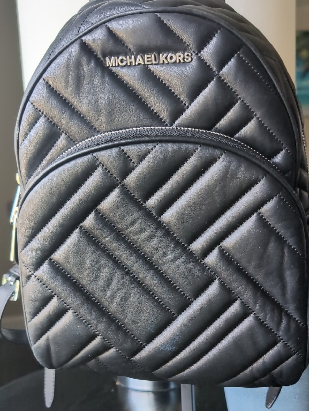 Michael Kors Black Quilted Leather Backpack with Silver Hardware